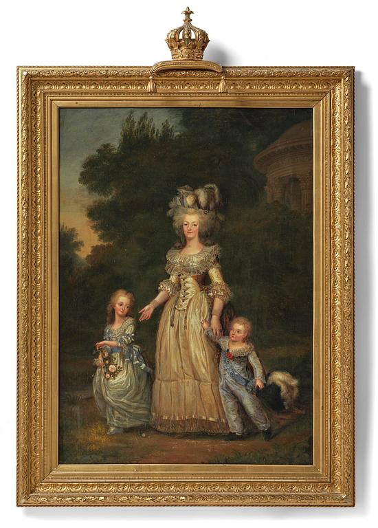 Kristina (Kerstin) Cardon, Queen Marie Antoinette of France with two of her children strolling in the Trianon park.