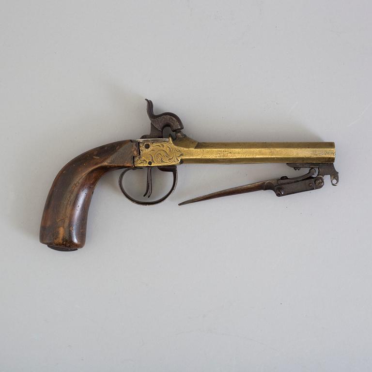 A Liege-marked 19th century double-barreled percussion pistol.