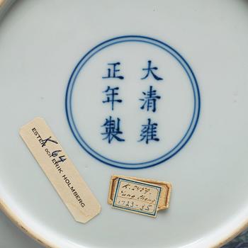 A pair of 'butterfly and peonies' dishes, Qing dynasty with Yongzheng mark.