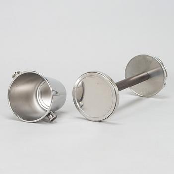 Ettore Sottsass, samppanjajäähdytin ja jalusta, Alessi, 1900-luvun loppu.