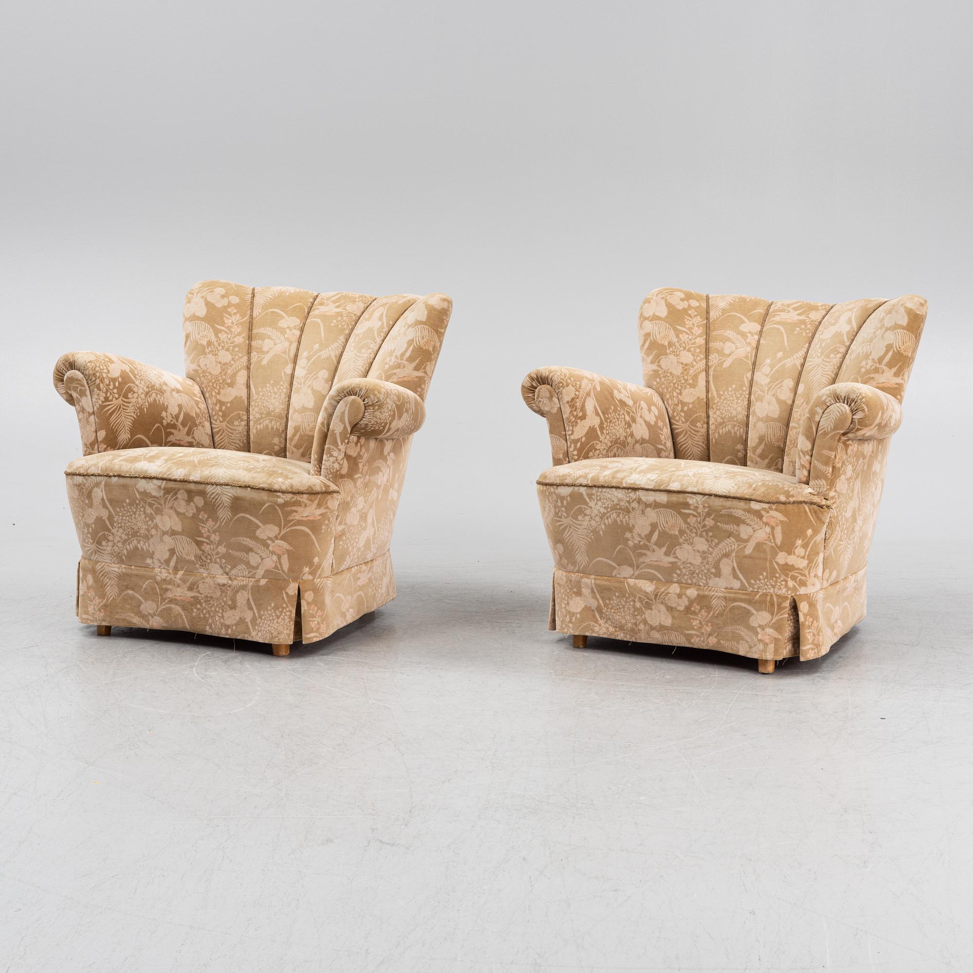 A pair of Swedish Modern easy chairs, 1940's.