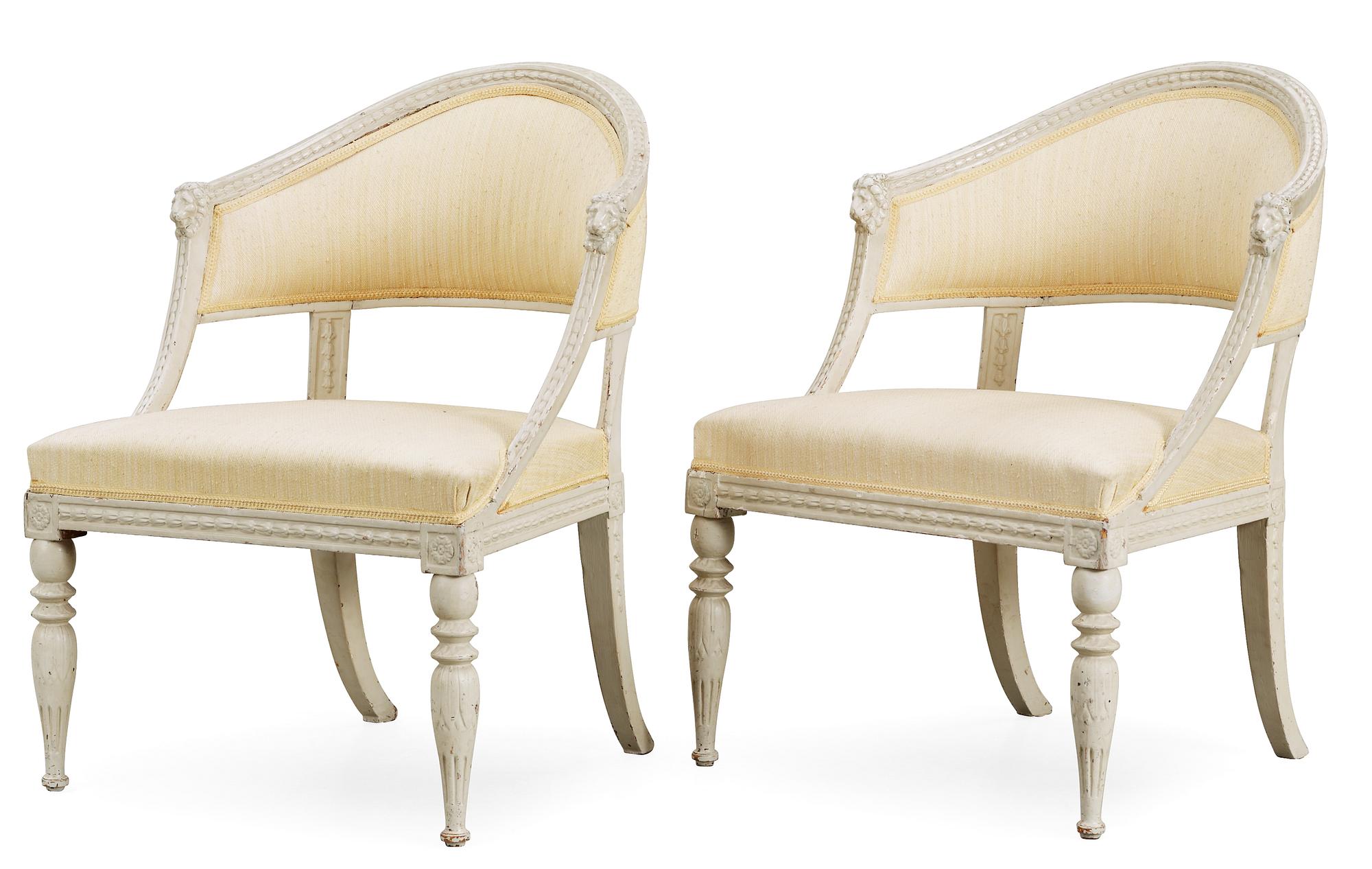 A pair of late Gustavian circa 1800 armchairs, by E. Ståhl.