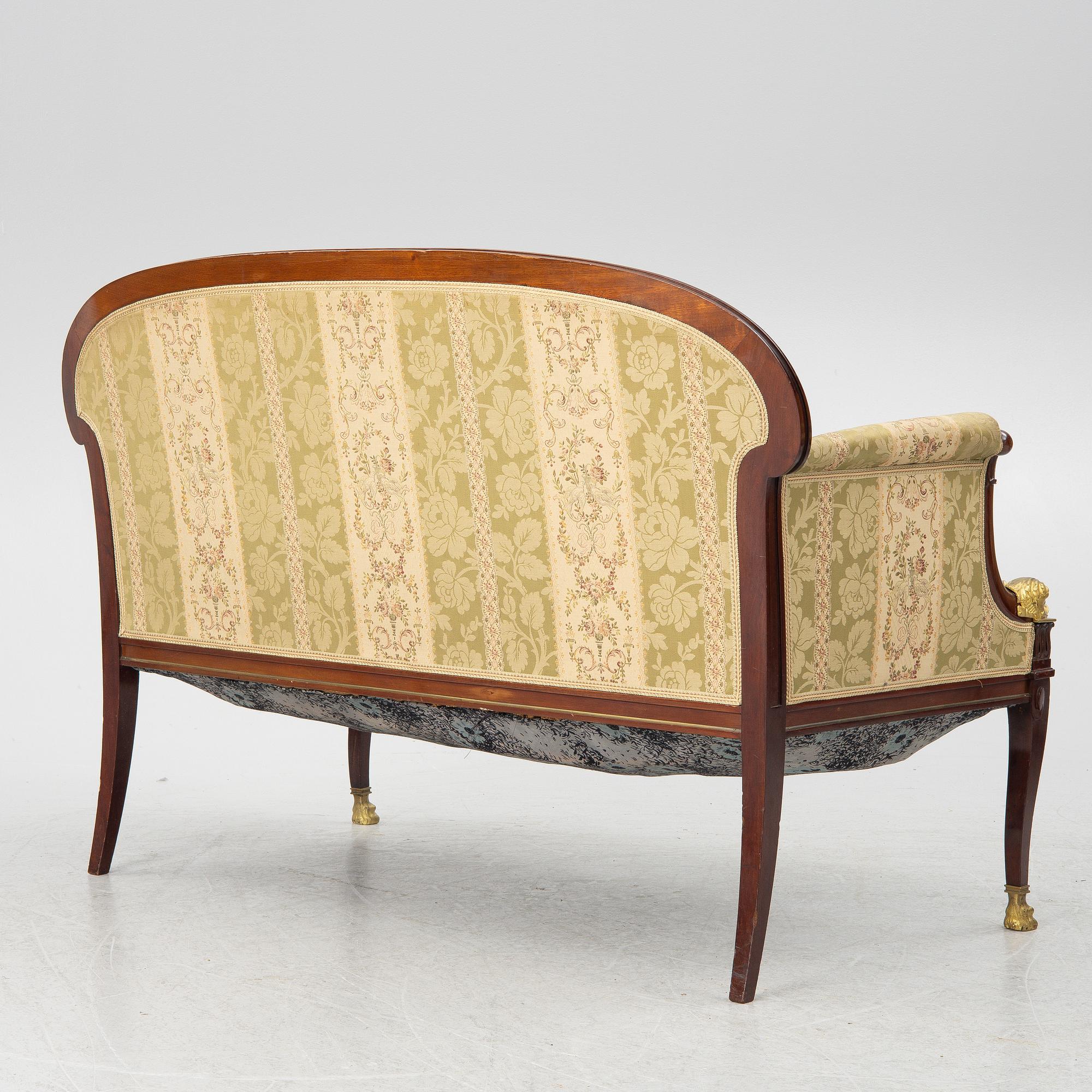 Soffa och 2 fåtöljer, empirestil, 1900-tal.