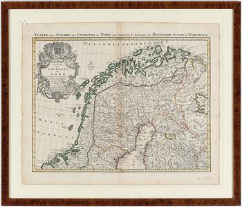 KARTA, kopparstick, "Carte des Couronnes Du Nord qui compend...", 1700-tal.