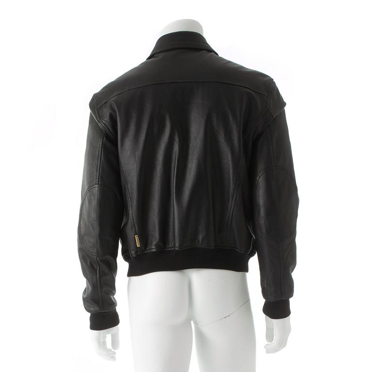 ARMANI aj armani jeans, a black leather jacket.