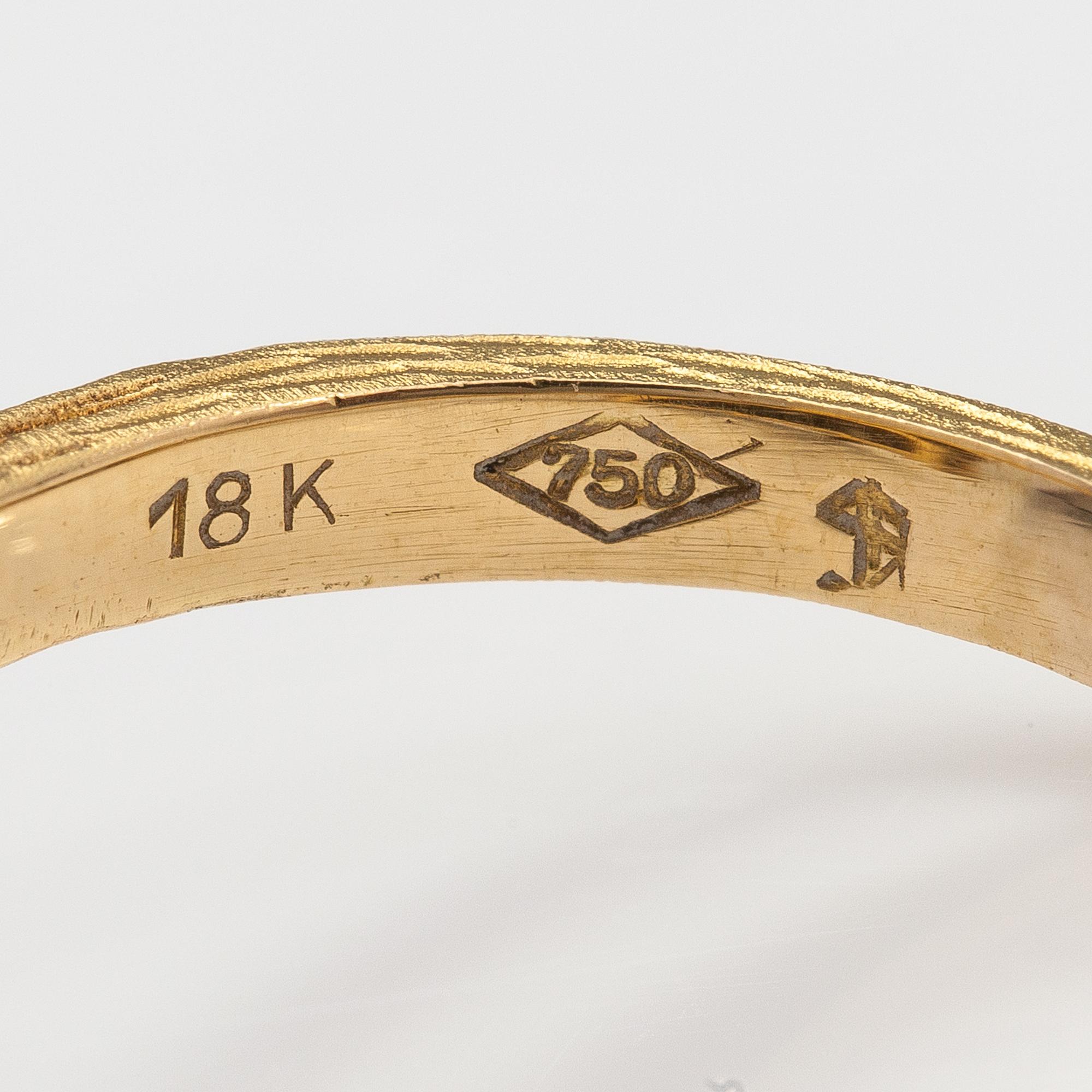 Sormus, 18K kultaa, smaragdeja ja timantteja n. 0.09 ct yht.