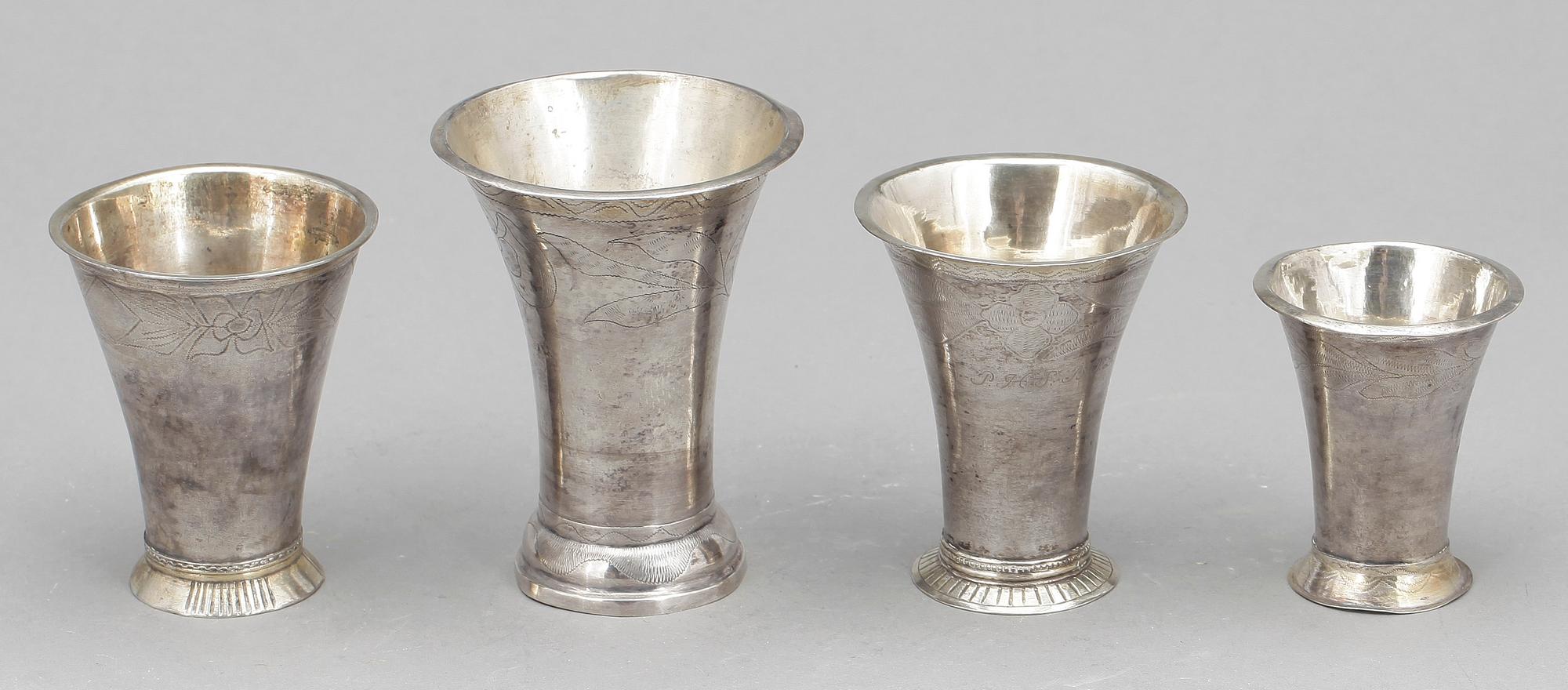 BÄGARE, 4 st, silver, samtliga från Falun, 1796-1832. Tot ca 175 gram.