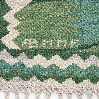 Barbro Nilsson, a carpet, 'Strålblomman grön', tapestry weave, c. 316 x 232 cm, signed AB MMF BN.