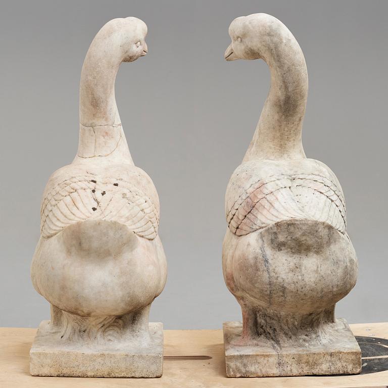 A pair of Chinese sculptures in the shape of geese, early 20th Century.