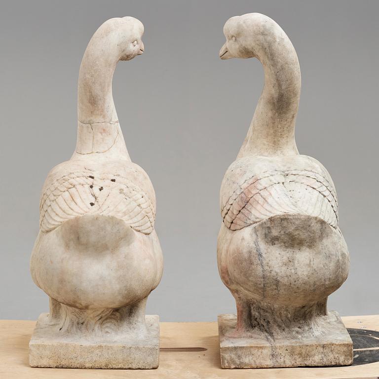 A pair of Chinese sculptures in the shape of geese, early 20th Century.