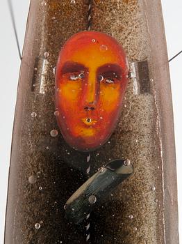 A Bertil Vallien sand cast glass sculpture of a boat, Kosta Boda, Sweden 2001.
