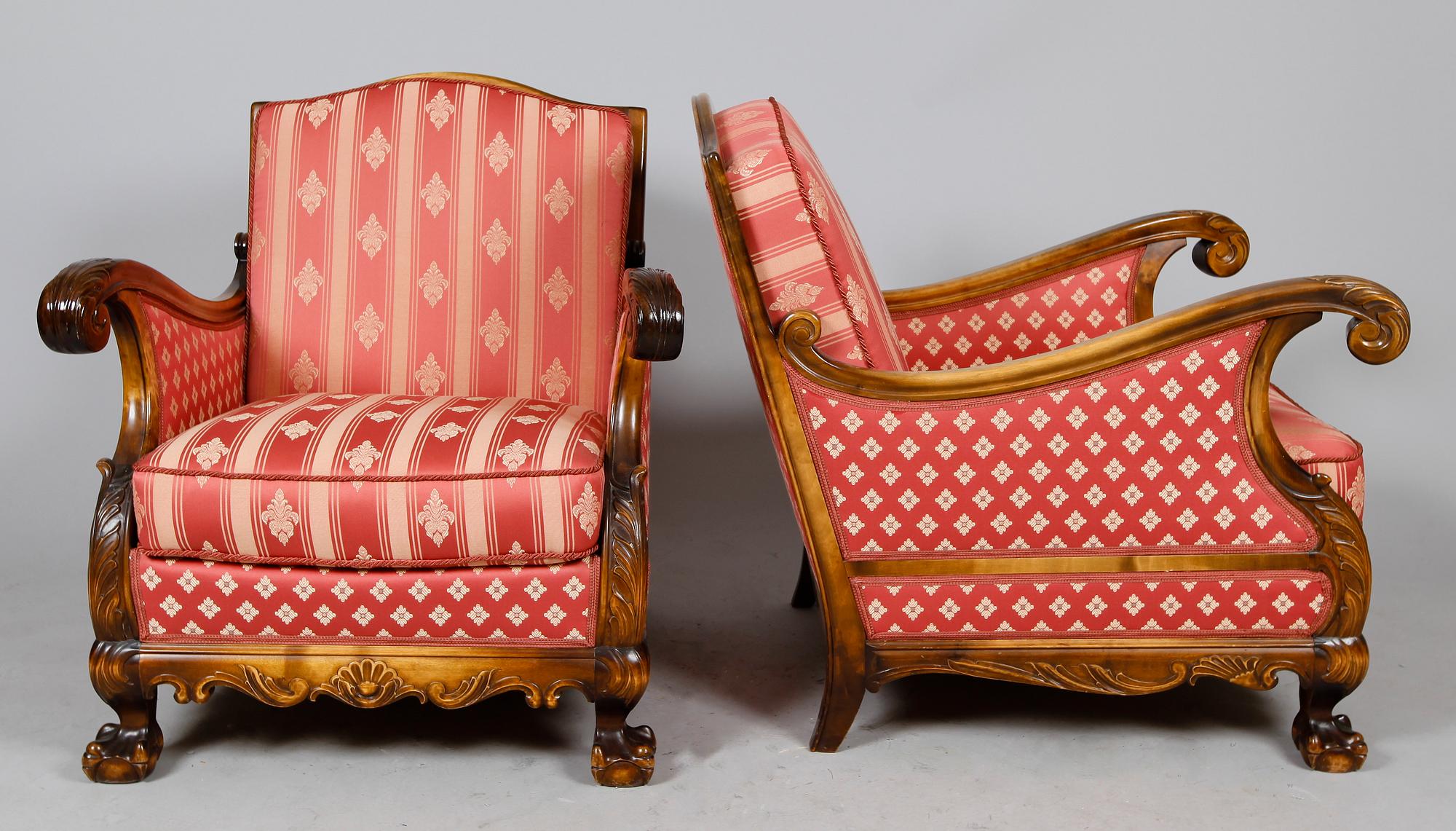 SALONGSMÖBEL, 4 del, Chippendalestil, 1930-tal.