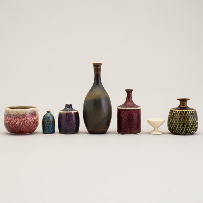 STIG LINDBERG, a lot of seven stoneware miniatures, Gustavsberg.