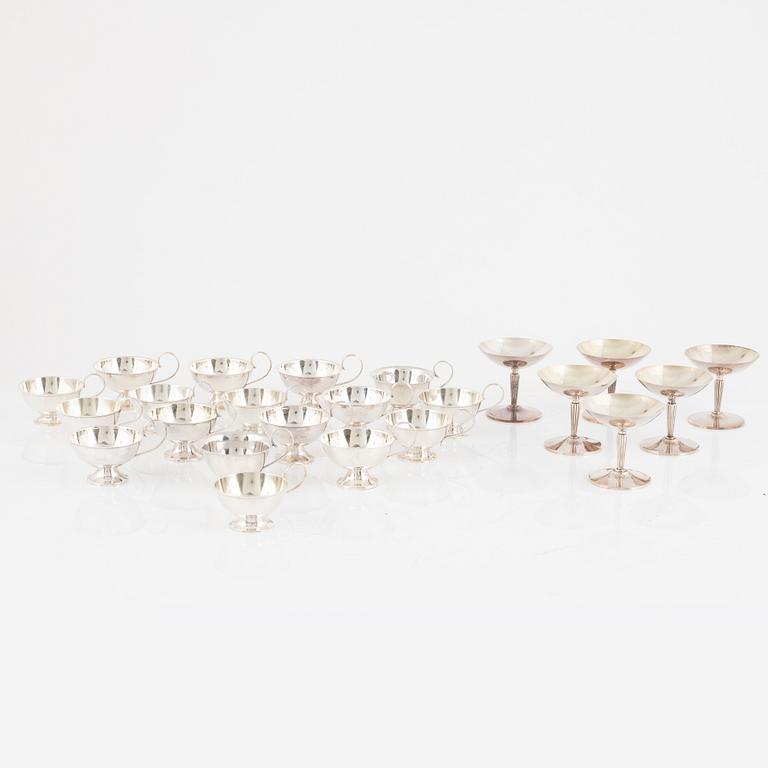 17 punsch cups and 6 cocktail glasses, silver, GAB & Ceson, Stockholm & Gothenburg, 1939-54.