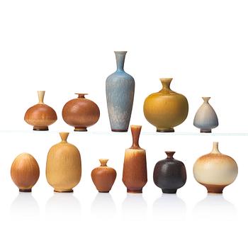 83. Berndt Friberg, a set of 11 miniature stoneware vases, Gustavsberg studio, Sweden 1960-70's.