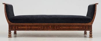 A 1920's daybed, possibly by Carl Malmsten, Bodafors. Stained birch with palisander and other wood inlays.