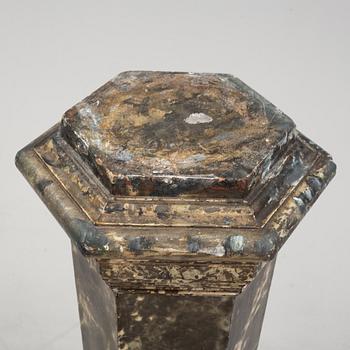 An early 20th Century wooden pedestal with a marble base.