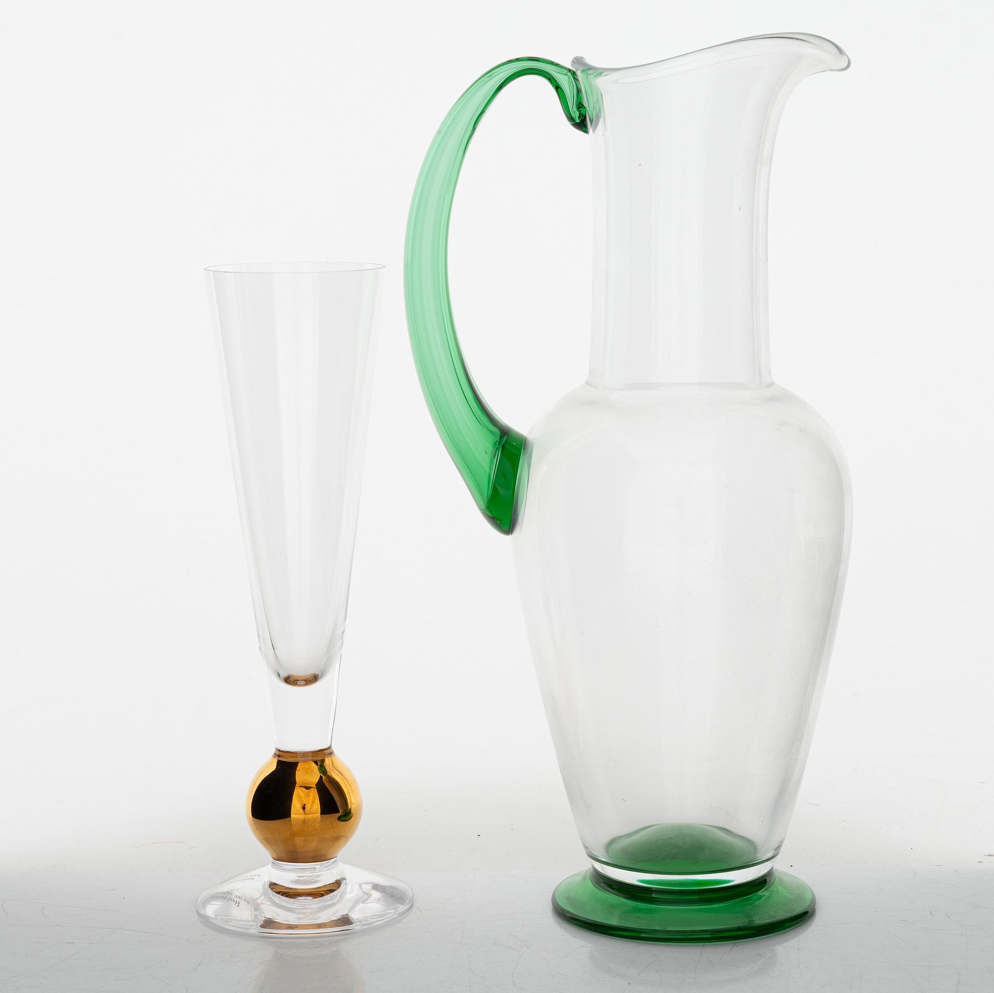 Gunnar Cyrén, champagneglas, 16 st, samt karaff, "Nobel", Orrefors.