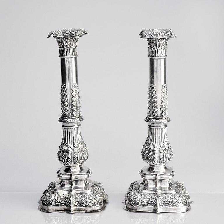 A pair of Swedish silver candlesticks, Gustaf Möllenborg, Stockholm 1842.