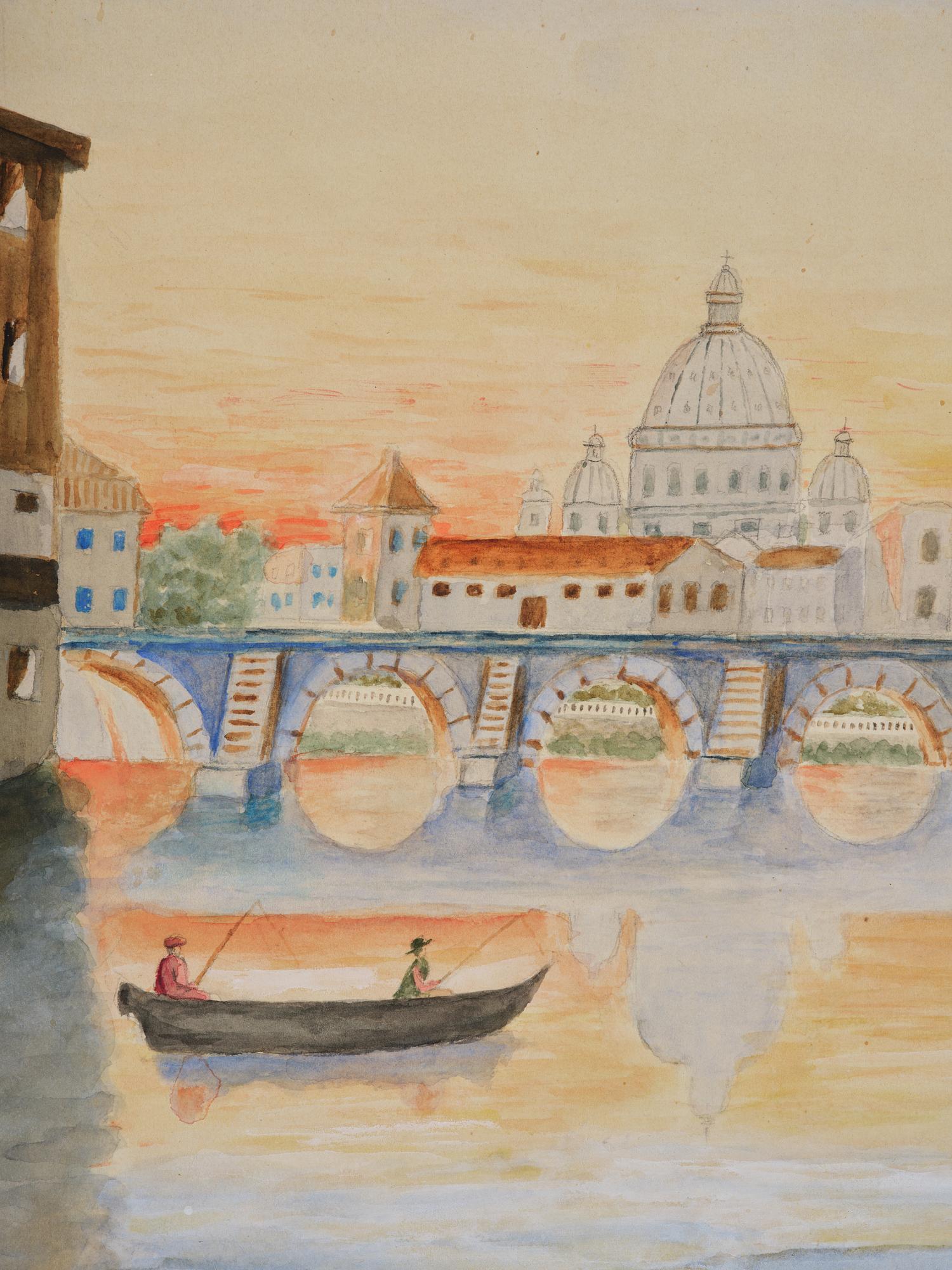 Primus Mortimer Pettersson, "Utsikt över Tibern i Rom med Peterskyrkan och Engelsborg".