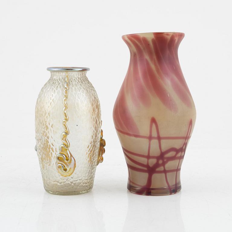 Two glass vases, one Loetz, ca 1900.