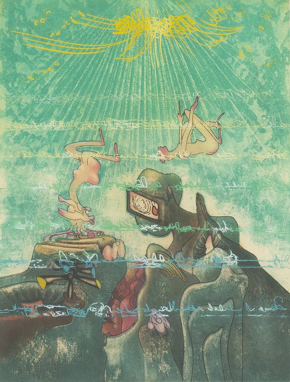 Roberto Matta, akvatintetsning, 1975, signerad 74/100.