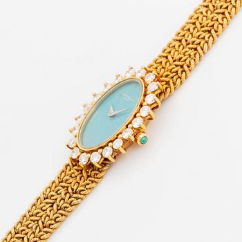 A Chopard for Kutchinsky 18K gold watch with a turquoise dial and a diamond bezel.