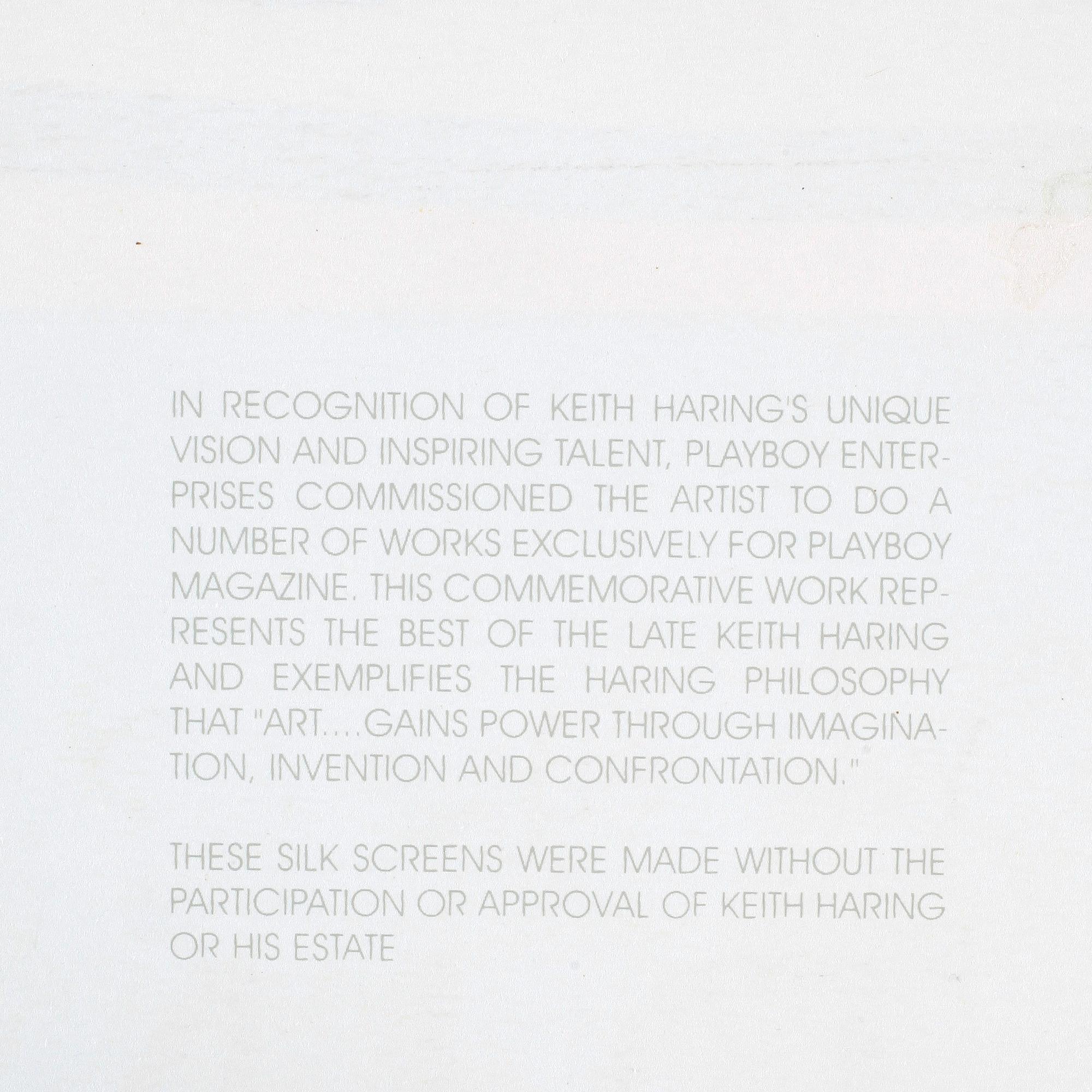 KEITH HARING (Efter), färgserigrafi, utgiven av Special Editions Limited för Playboy, 1991.
