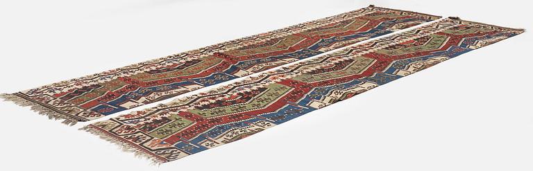 Antique central Anatolian kilim, two pieces, c. 447 x 173 cm, first half of the 19th century.