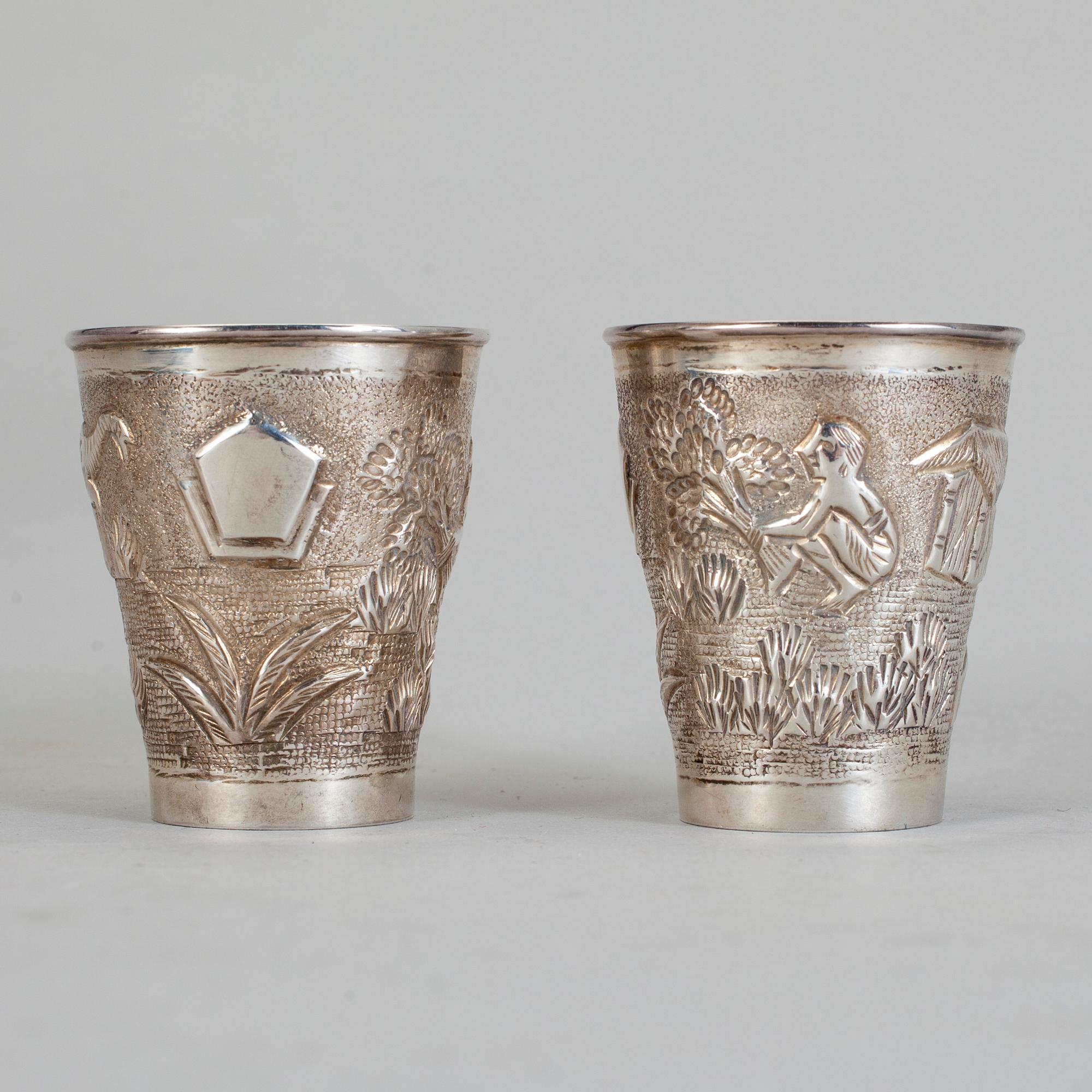 KOPPAR, 6 st, sterlingsilver, omkring 1900-talets mitt. Vikt ca 170 gram.
