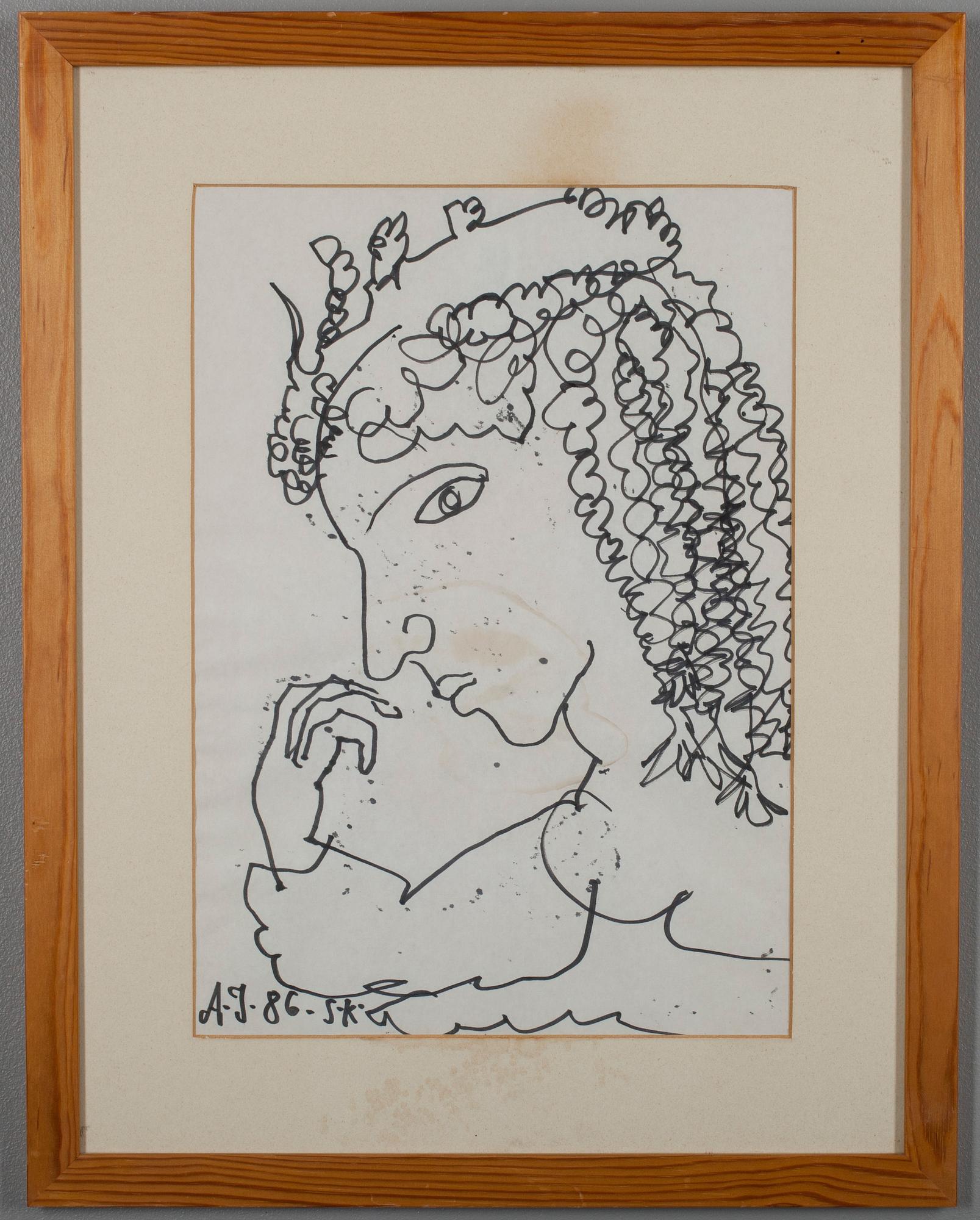 ALPO JAAKOLA, tuschteckning, signerad och daterad -86.