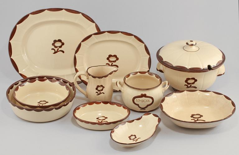 SERVISDELAR, 11 st, flintgods, Pyro Brun, Wilhelm Kåge, Gustavsberg, 1900-tal.