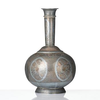 A metal base enamelled and silver inlay Surahi, Bidar, Deccan India 19th century.