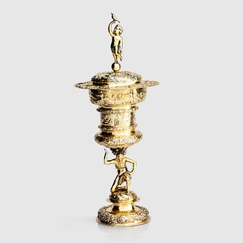 165. A Swedish 17th century silver-gilt cup and cover, mark of Johan Nützel, Stockholm 1698.