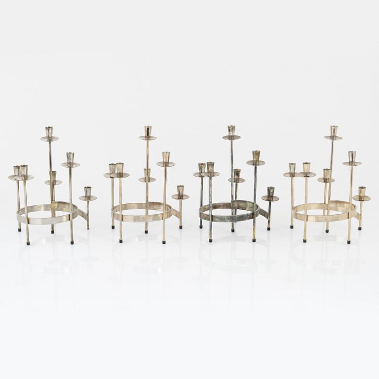 Harry Boström, kandelabrar, 4 st, vitmetall, 'Spiral', Bo Svensk.