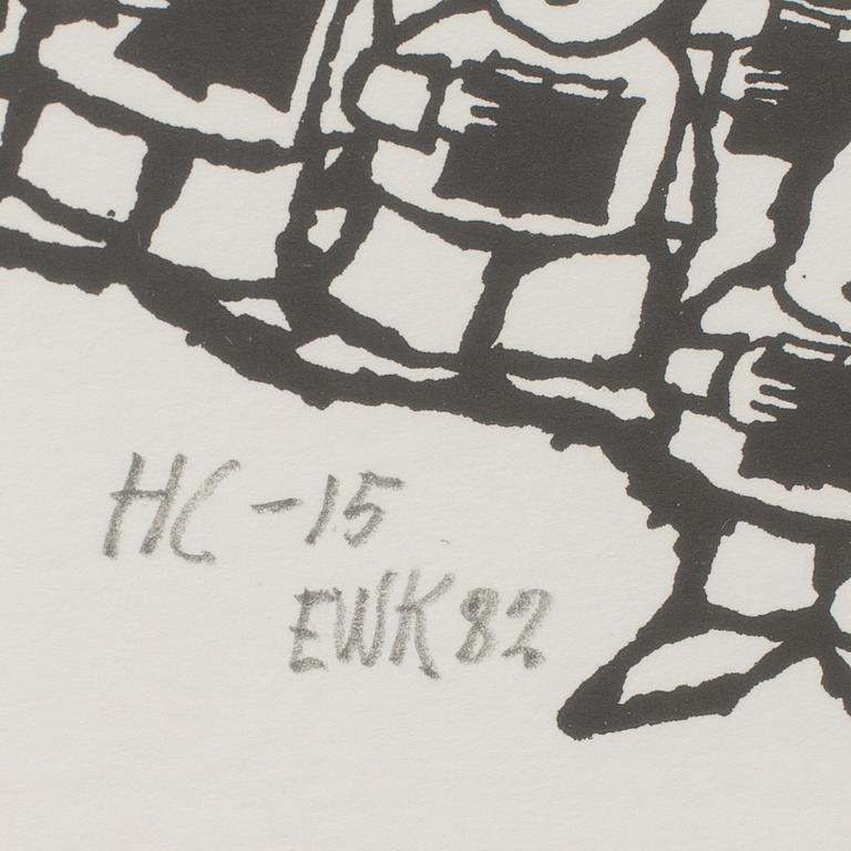 EWERT KARLSSON, litografi, signerad och numrerad HC-15, daterad 82, även signerad och daterad i trycket EWK -69.