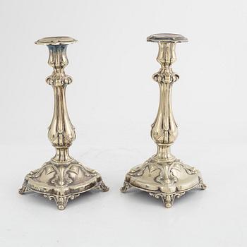 Candlesticks, 2+2 pcs, silver and silver plated, one pair from Gothenburg 1955.