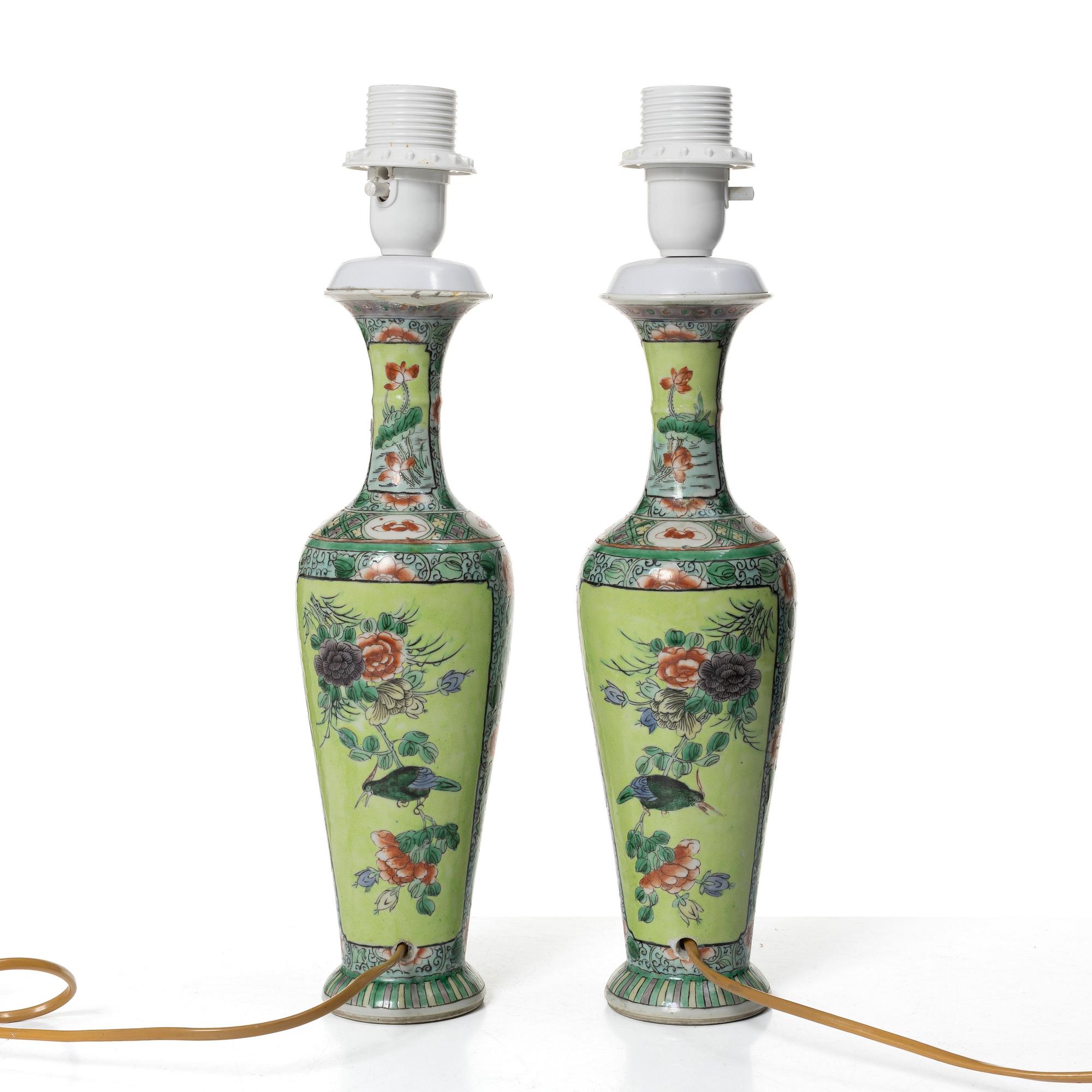 A pair of vases/table lamps, China, end of the Qing dynasty/around 1900.