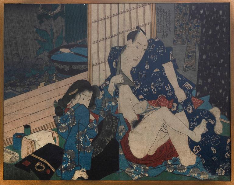 Four color woodcuts, Shunga Japan 19th Century.