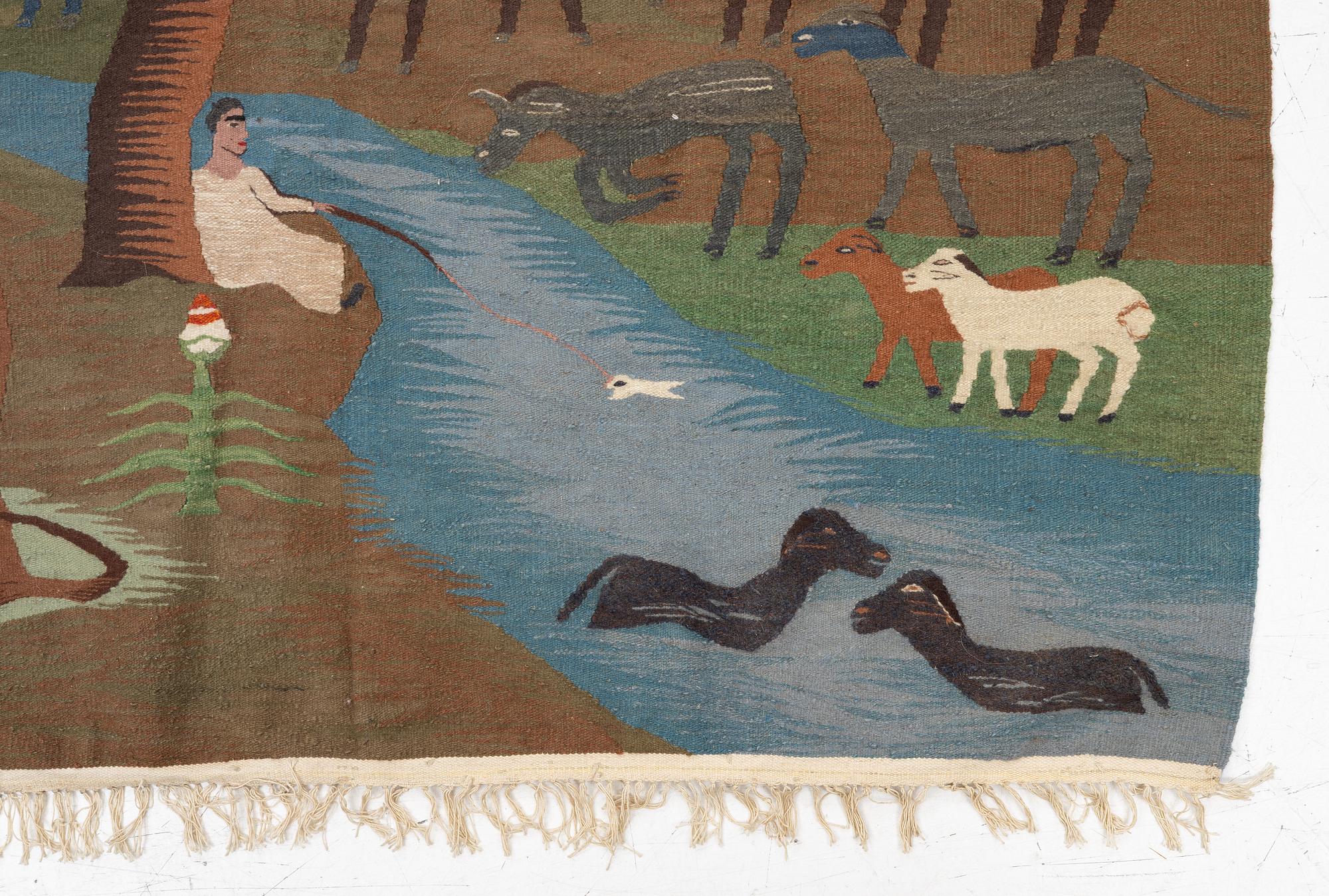 Ramses Wissa Wassef, textile, tapestry technique, Egypt, signed, c. 206 x 155 cm.