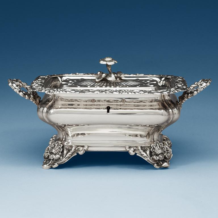 A Swedish 19th century silver sugar-casket, makers mark of Adolf Zethelius, Stockholm 1838.