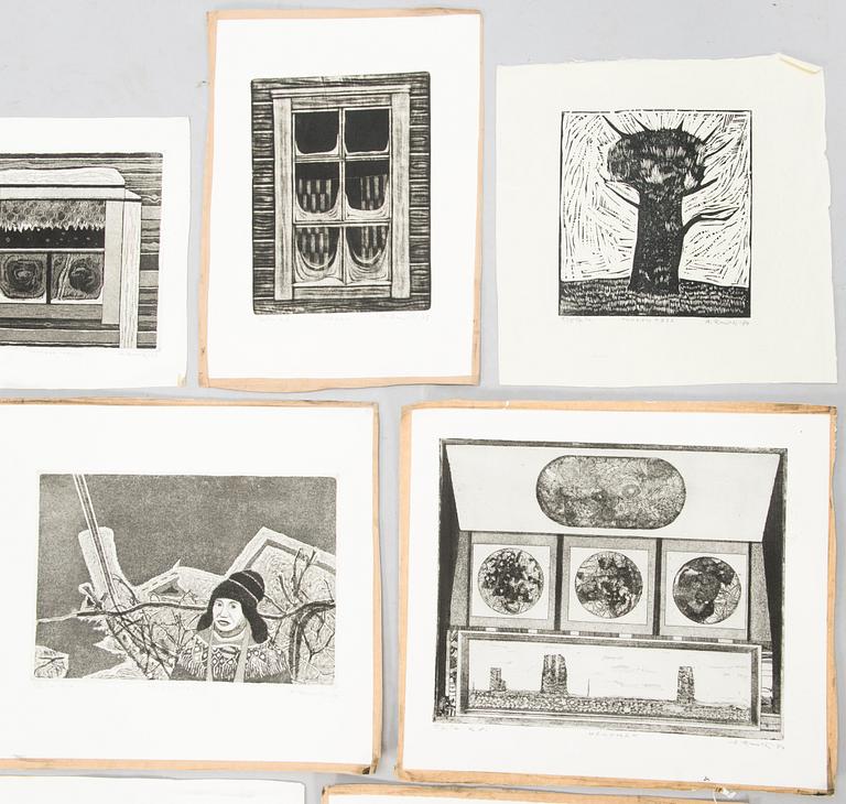 ALLAN KUNTSI, etsningar och träsnitt 10 st, signerade och daterade, numrerade.