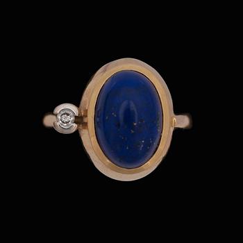 An Ole Lyngaard ring with lapis lazuli and a brilliant cut diamond, 0.05 ct.