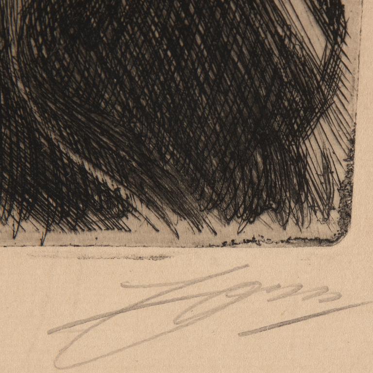 Anders Zorn, etsning, 1909, signerad i blyerts.