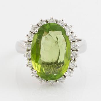 Peridot and brilliant cut diamond cocktail ring.