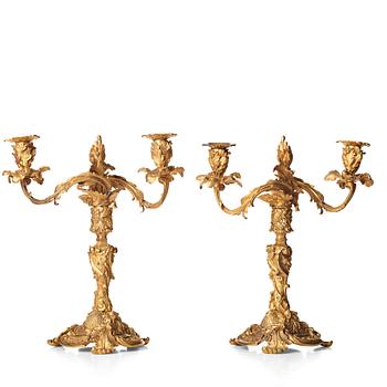 96. A pair of Neo-Rococo 1840's two-light gilt bronze candelabra.
