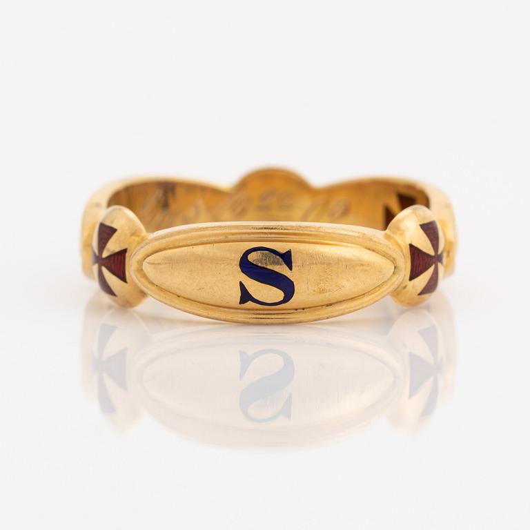 Frimurarring, 18K guld och emalj.