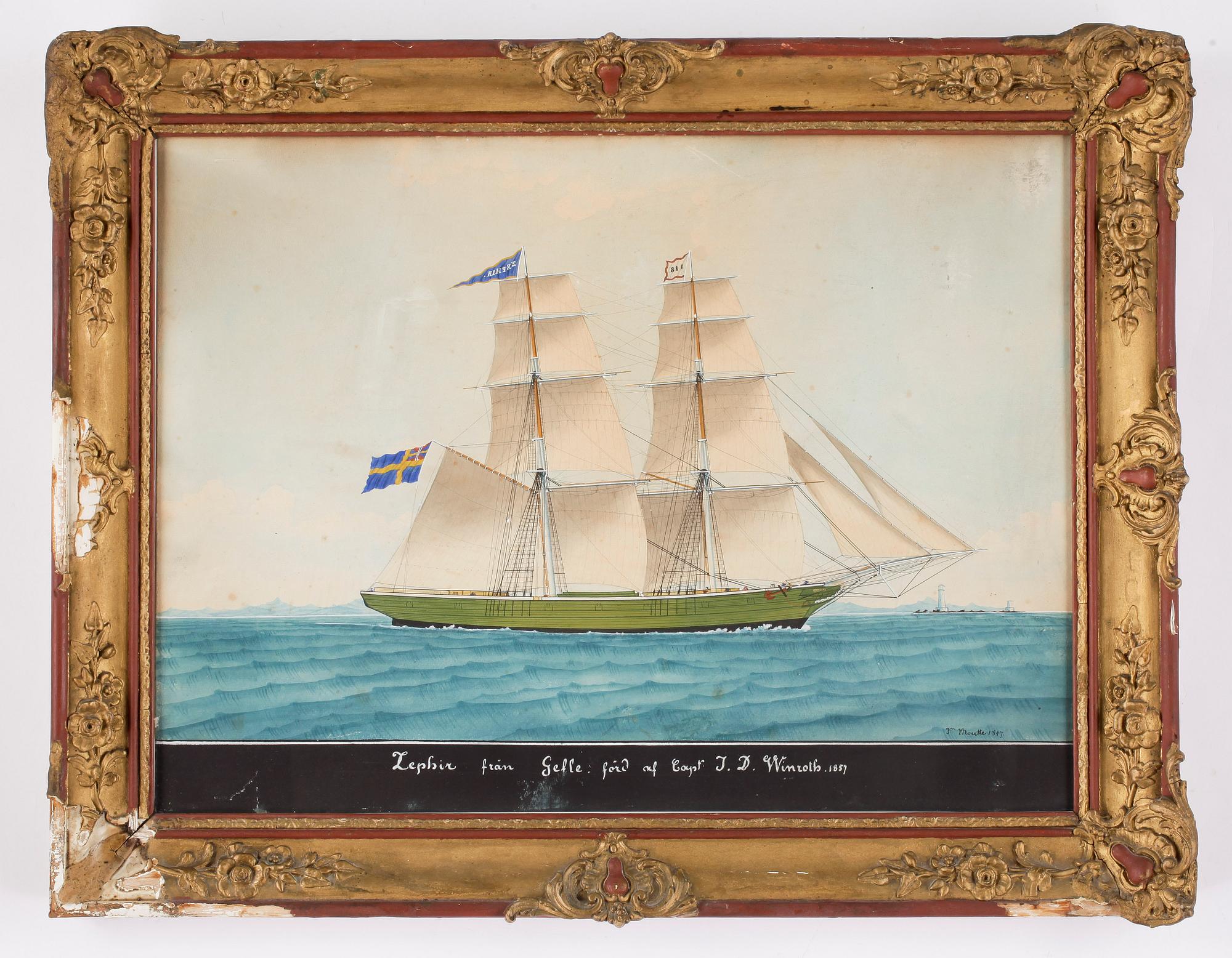 OKÄND KONSTNÄR, akvarell, signerad Jn Moutte och daterad 1857.