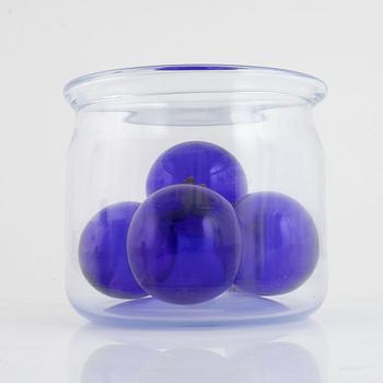 Anders Wingård, glass sculpture, blue spheres in a glass bowl.