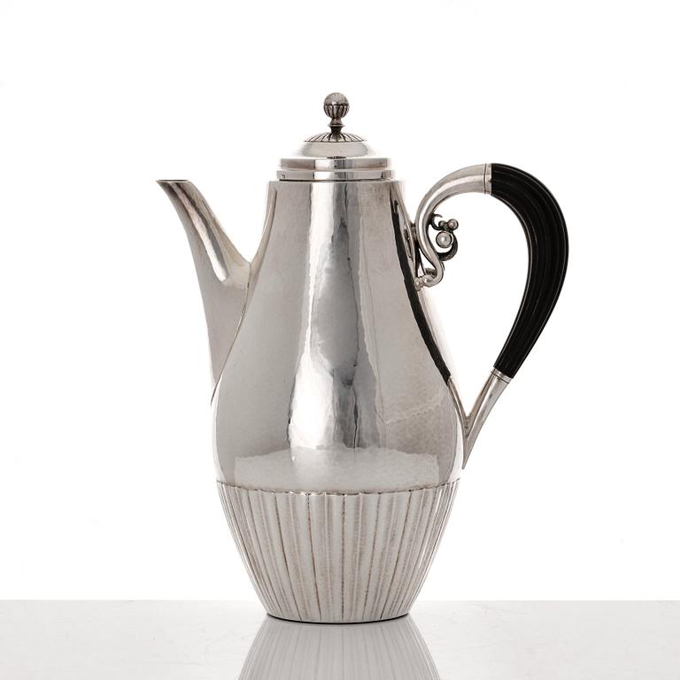 Johan Rohde, kaffeservis, 3 delar, "Kosmos" Georg Jensen, Köpenhamn 1945-77, sterling silver, design nr 45 A+D.